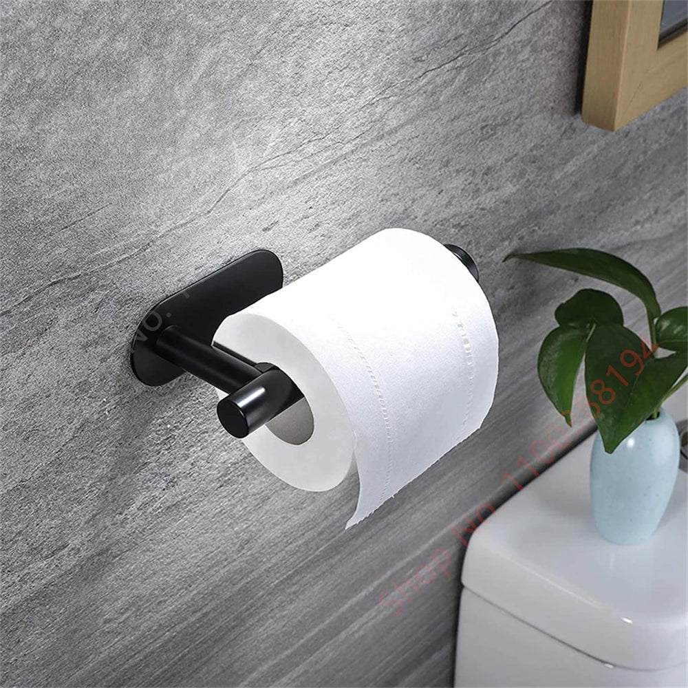 Toilet Towel Paper Holder Adhesive Black Silver Kitchen Roll Paper Stand Bathroom Accessories WC
