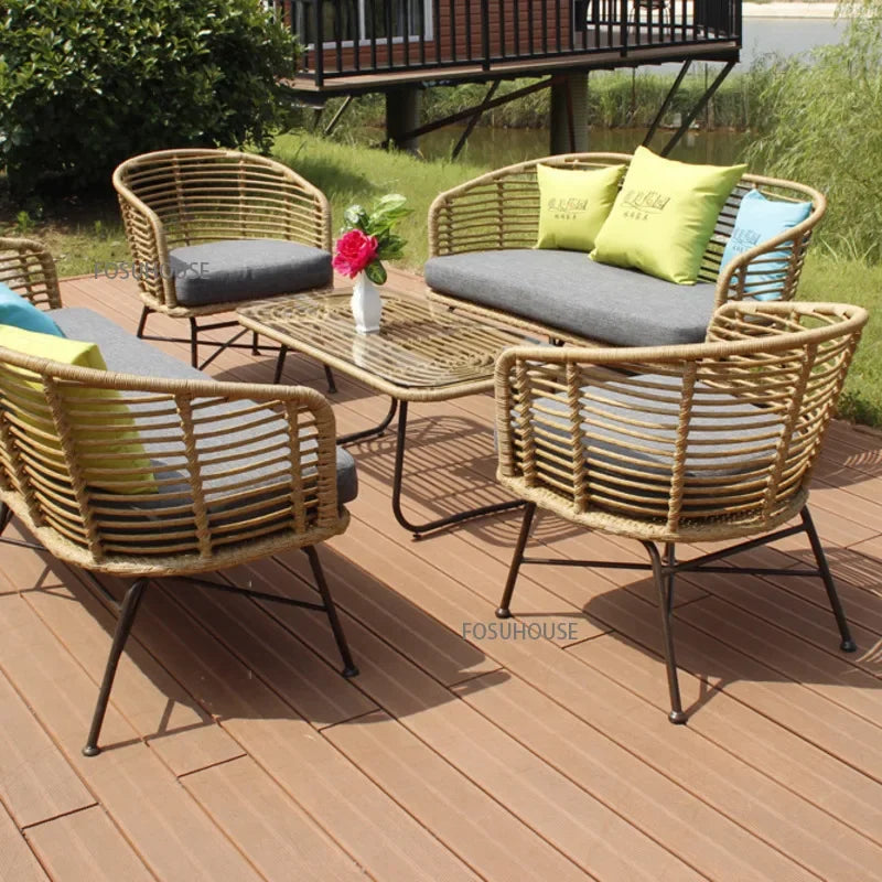 Nordic simple Outdoor Rattan Furniture Creative Balcony Double Rattan Chair Leisure Outdoor