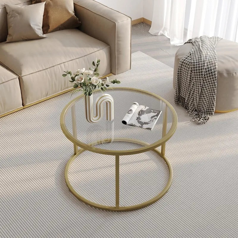 Small Glass Coffee Table Round Gold Coffee Table for Small Modern Table with Gold Frame for Living Room
