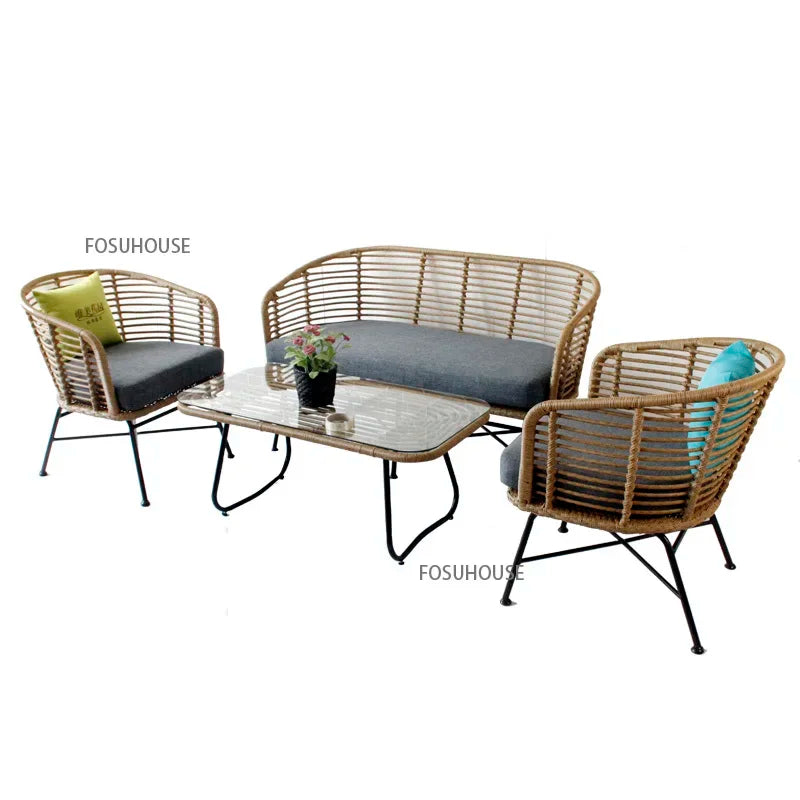 Nordic simple Outdoor Rattan Furniture Creative Balcony Double Rattan Chair Leisure Outdoor