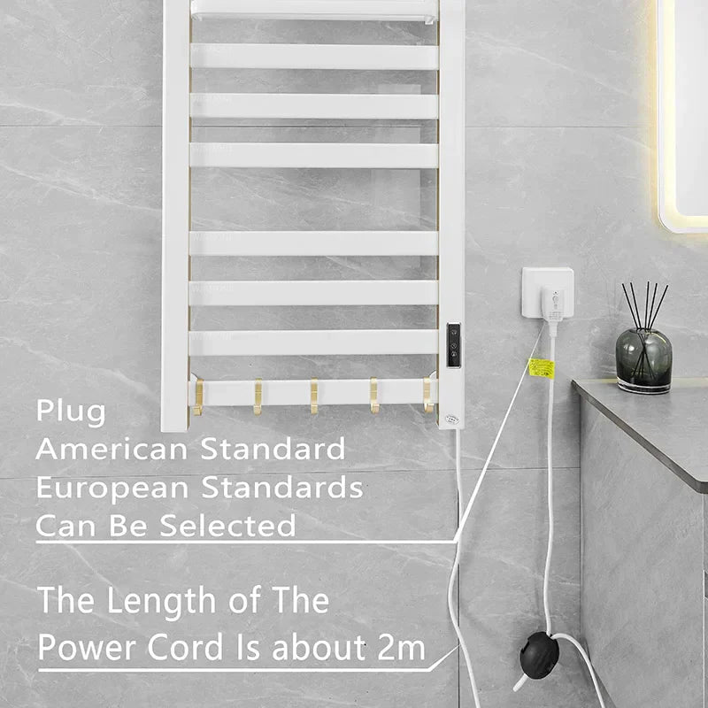White Electric Heated Towel Rail Smart Electric Towel Rack Bathroom Cloth Screen Dryer Towel