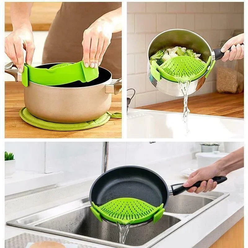 Clip On Strainer Silicone for All Pots and Pans Meat Vegetables Fruit Silicone Kitchen Colander